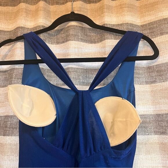 Jessica McClintock Gunn Sax Blue Shimmer Maxi Dress Size 3/4 - Picture 3 of 11